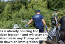Maverick County Sheriff’s Office Deputy Sgt. Aaron Horta, EMT operators and Border Patrol officers carry a body out of a canal on June 28, 2023, in Eagle Pass, Texas. Brandon Bell/Getty Images